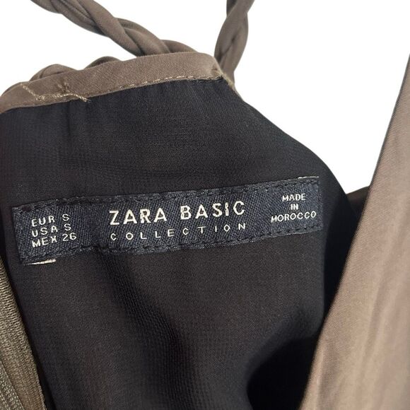 Zara Basic Braided Sleeveless Cropped Wide Leg Jumpsuit Olive Green Size Small - Picture 8 of 11